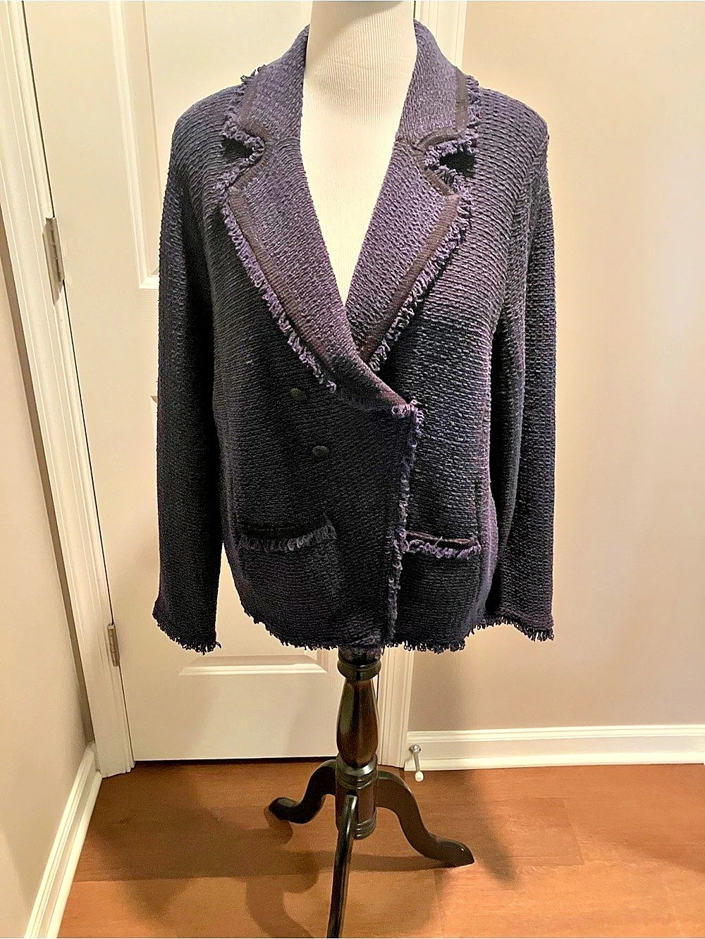 Chico'Small Tweed Fringe Blazer Textured Black Size Small